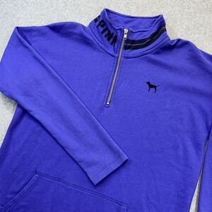 PINK Victoria’s Secret 1/4 Zip Pullover Women’s Medium Purple Blue Raw Hem